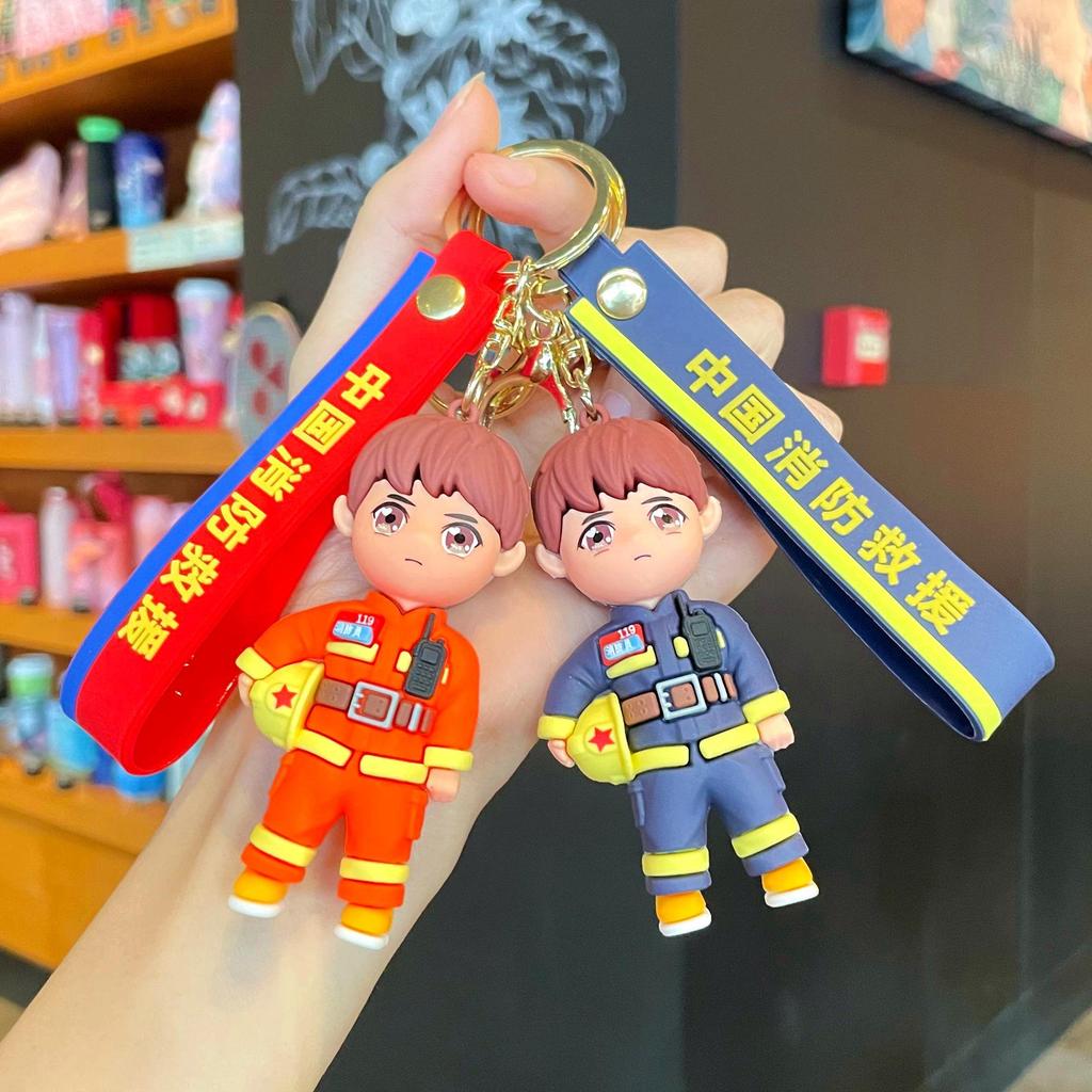 Firefighter Keychain: Cute 3D Traffic Police Pendant, Fashionable Event Gift