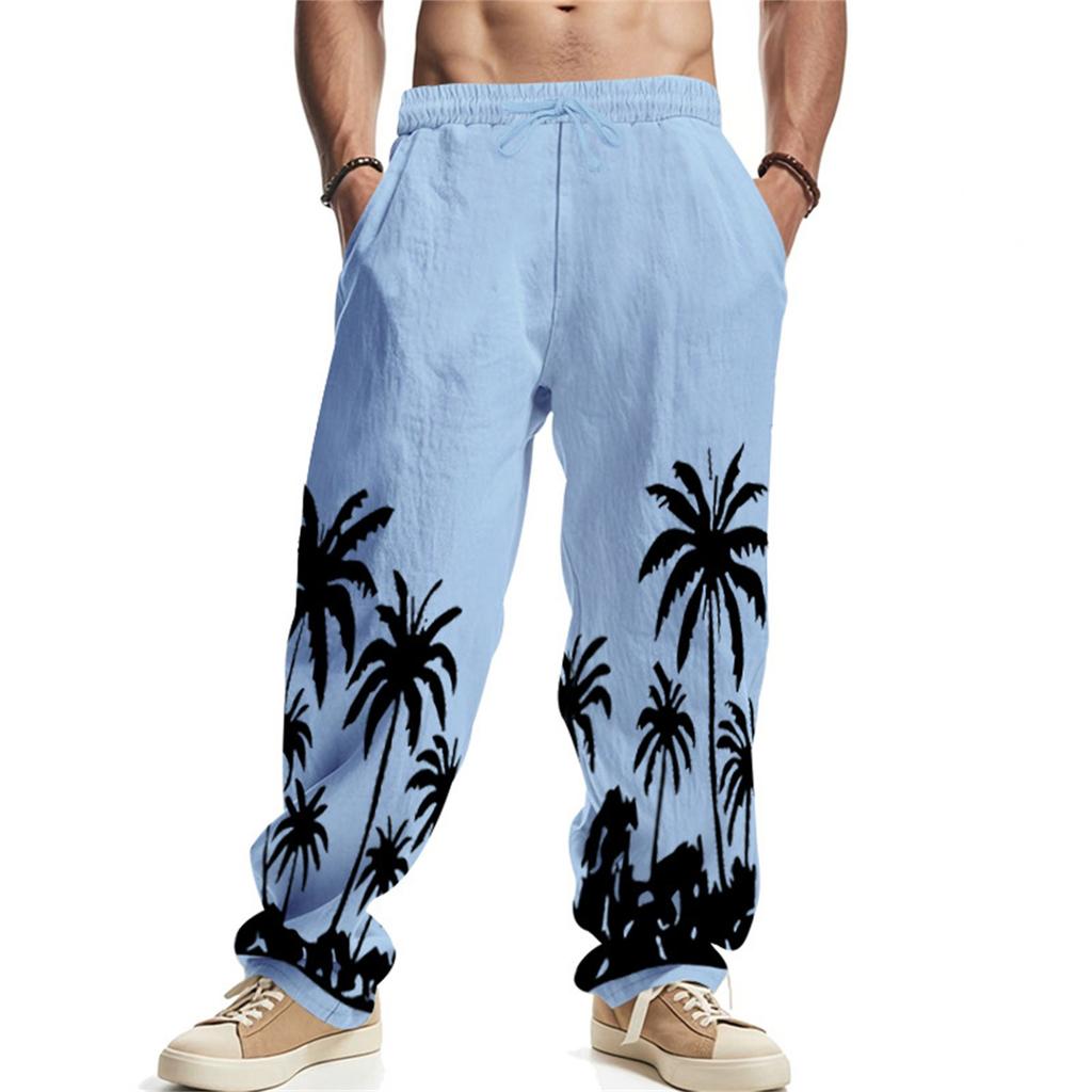 Casual Men Beach Trend Button Loose Skin-friendly Breathable Sports Linen Pants