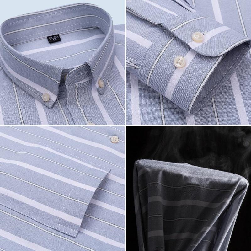 Men's Social Shirts Long Sleeve 100%Pure Cotton Oxford Buttoned Plaid Formal Male Casual Clothes Oversized Shirt 6XL 7XL