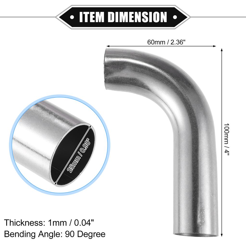 UXCELL 2 Stück 19mm 25mm 32mm 38mm 63mm 90° Bogen Winkelrohr Schlauchrohr DIY Auspuffrohr Lufteinlassrohr für Auto 304 Edelstahl