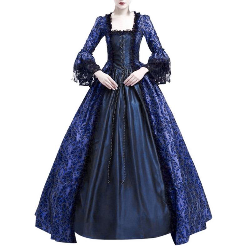 S-5XL Plus Size Court Dress Lace Stitching Large Dress Retro Medieval Renaissance Dress