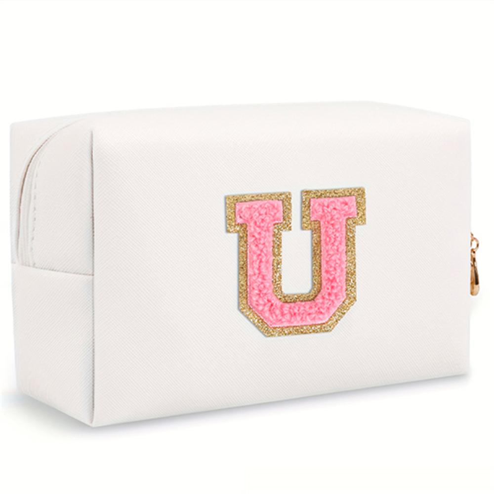 

Косметичка с нашивкой в виде первой буквы, Преппи портативная сумка на молнии, Водонепроницаемая дорожная сумка для умывальных принадлежностей из ПУ кожи, женская сумочка с буквой-ll-LJX