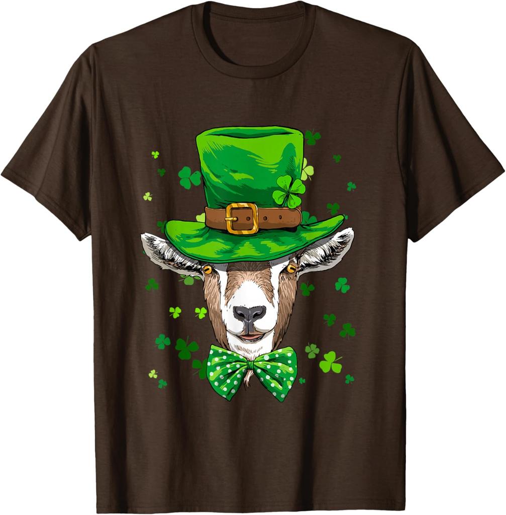 Goat Leprechaun St Patrick's Day Shamrock Graphic Print Cotton Tee Shirt for Men
