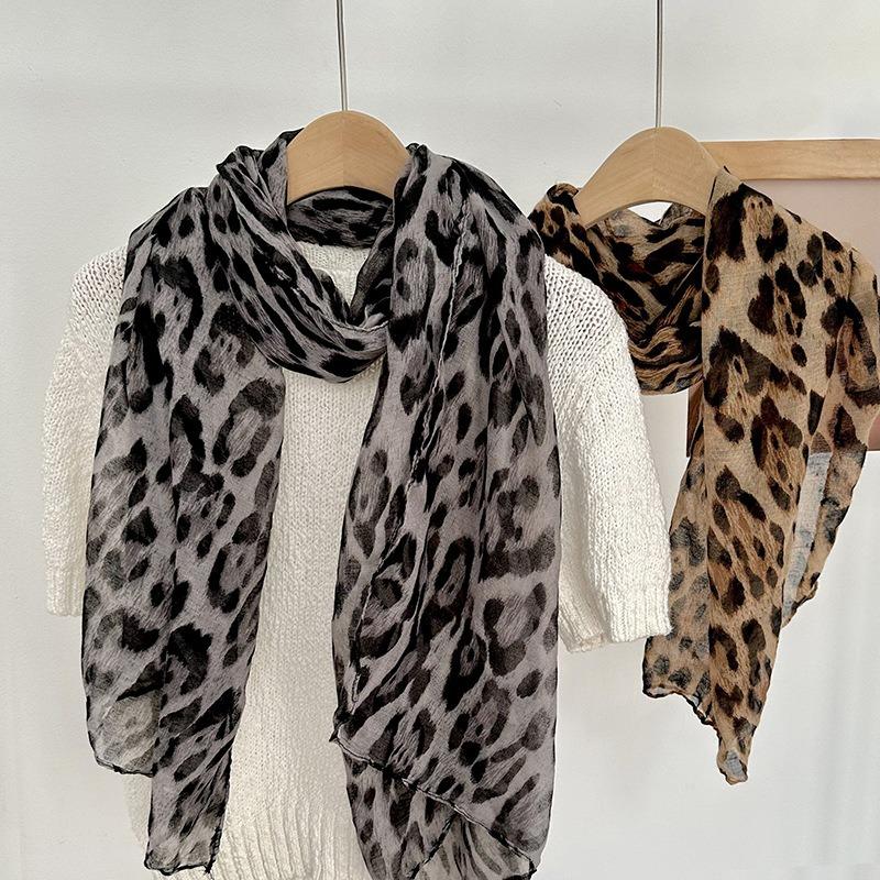 Thin scarf retro trend new Bali yarn scarf long silk scarf women's high sense personalized leopard print shawl