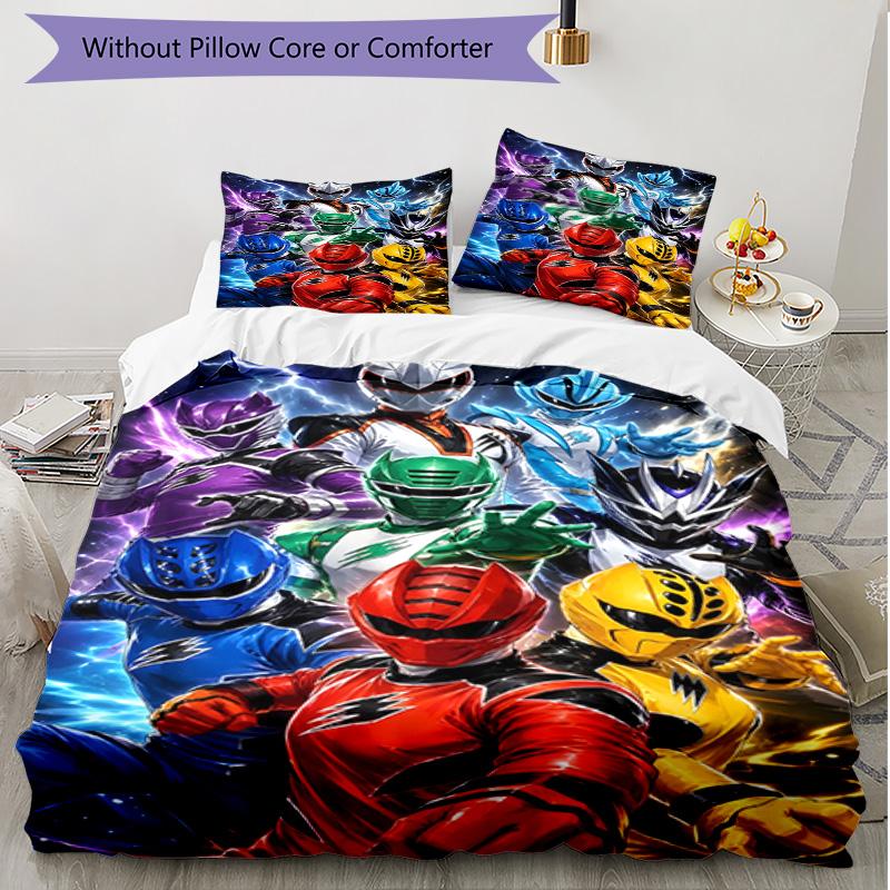 Set copripiumino 3 pezzi (1*Copripiumino + 2*Federe, Senza Nucleo), Set Biancheria da Letto Morbido Stagione Unica con Stampa dei Mighty Morphin Power Rangers, Decorazione Camera da Letto