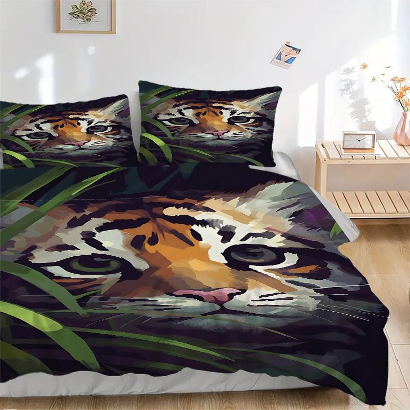 

3pcs Tiger Print Duvet Cover Set - Machine Washable, Includes 1 Cover and 2 Pillowcases, No Core Included yy251013122 135x200cm