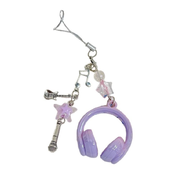 Vibrant Headphone Charm Keychain Keyring Phone Chain Featuring Musical Notes For Birthday Presents and Decorations