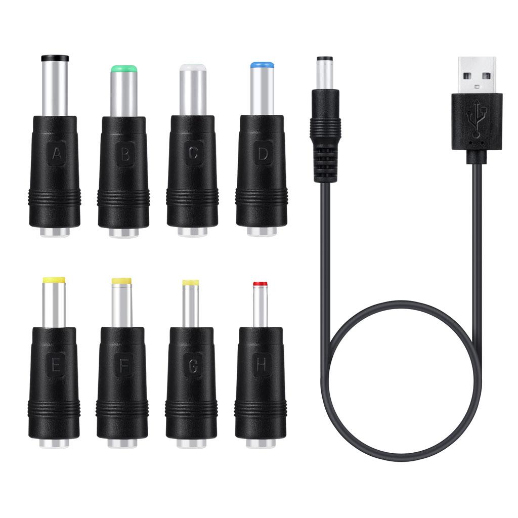 Usb to for Dc Plug, 8 in 1 Usb Plug to for Dc Hollow Plug Cable, Power Cable, Adapter Cable with 8 Plugs for Routers, Ke