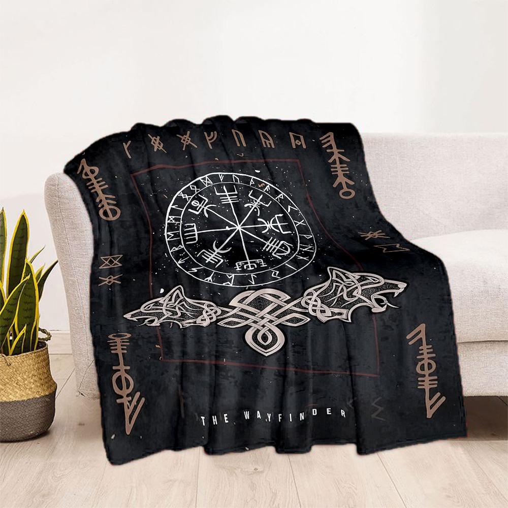 Viking Compass And Wolves Blankets Are Suitable for Living Rooms,making Them an Ideal Choice for Outdoor Travel and Gifts.