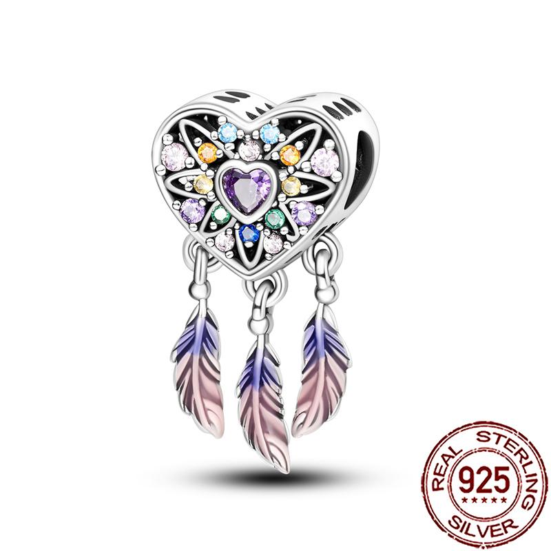 Charms Copper Lucky Horseshoe Clover Dreamcatcher Feather Dangle Beads Fit Bracelet Necklace Women Diy Jewelry