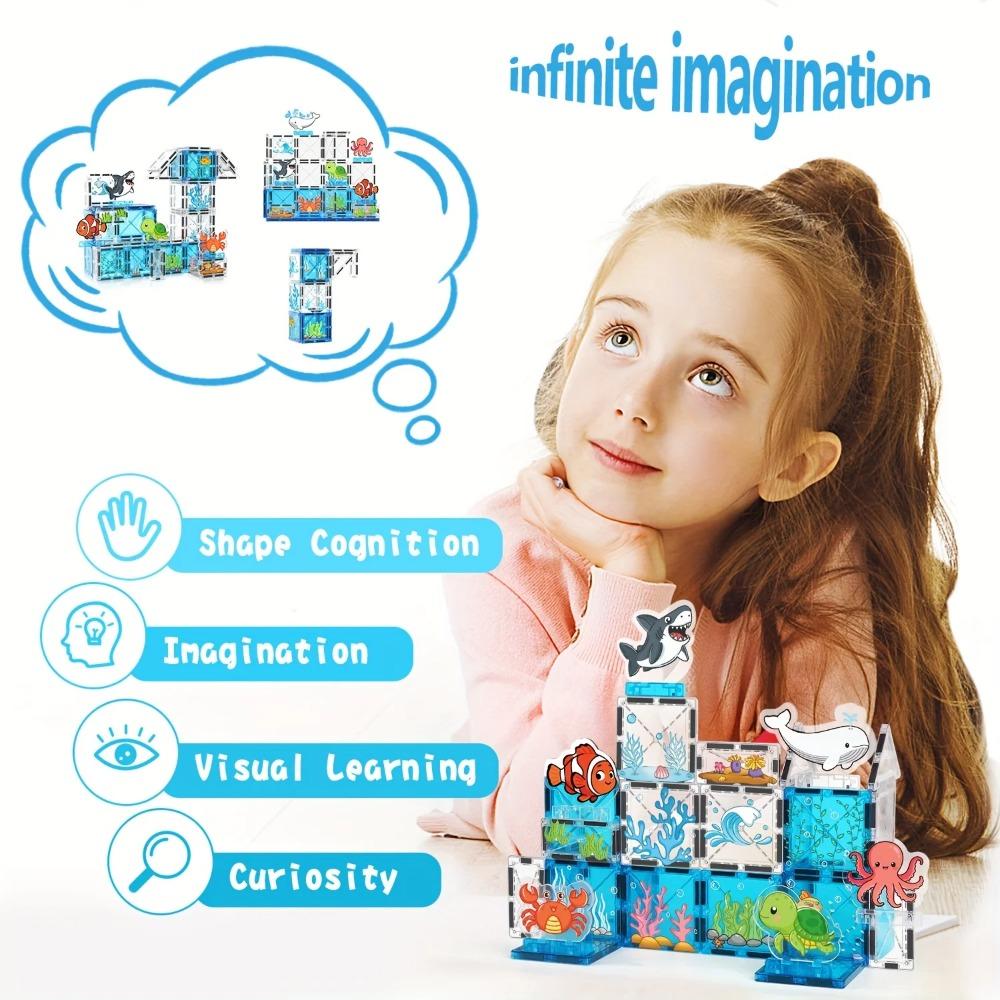 Magnetic Building Blocks for Children, Ocean Animal Scene, Creative Play, Children's Learning Birthday Gift