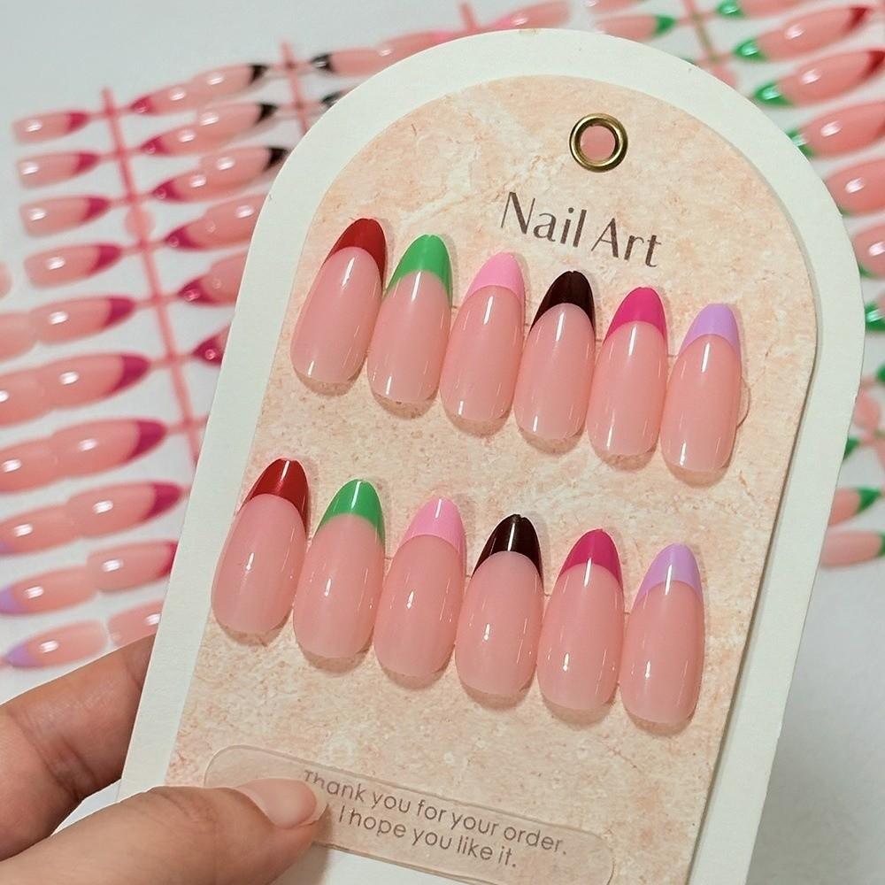 144 Pieces Pack 6 Colors Set Fake Nails Full Cover French Tip Nails New False Nail Tips  for Women