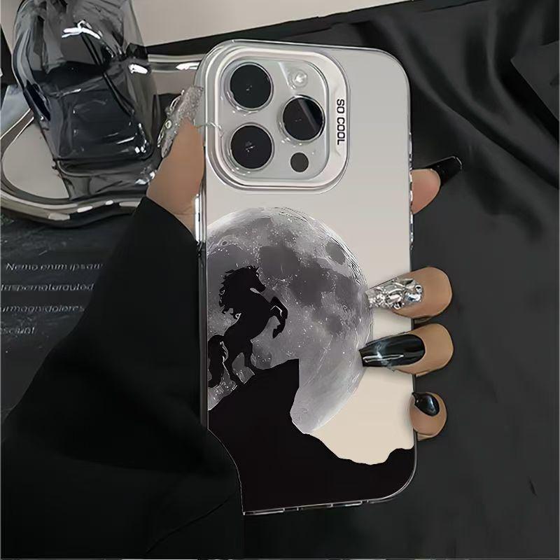 

Moonlit Black Silver Shell Case for Apple 17/16/15 Pro and 14 Pro Max/13/12/11/X Phones 14 Plus