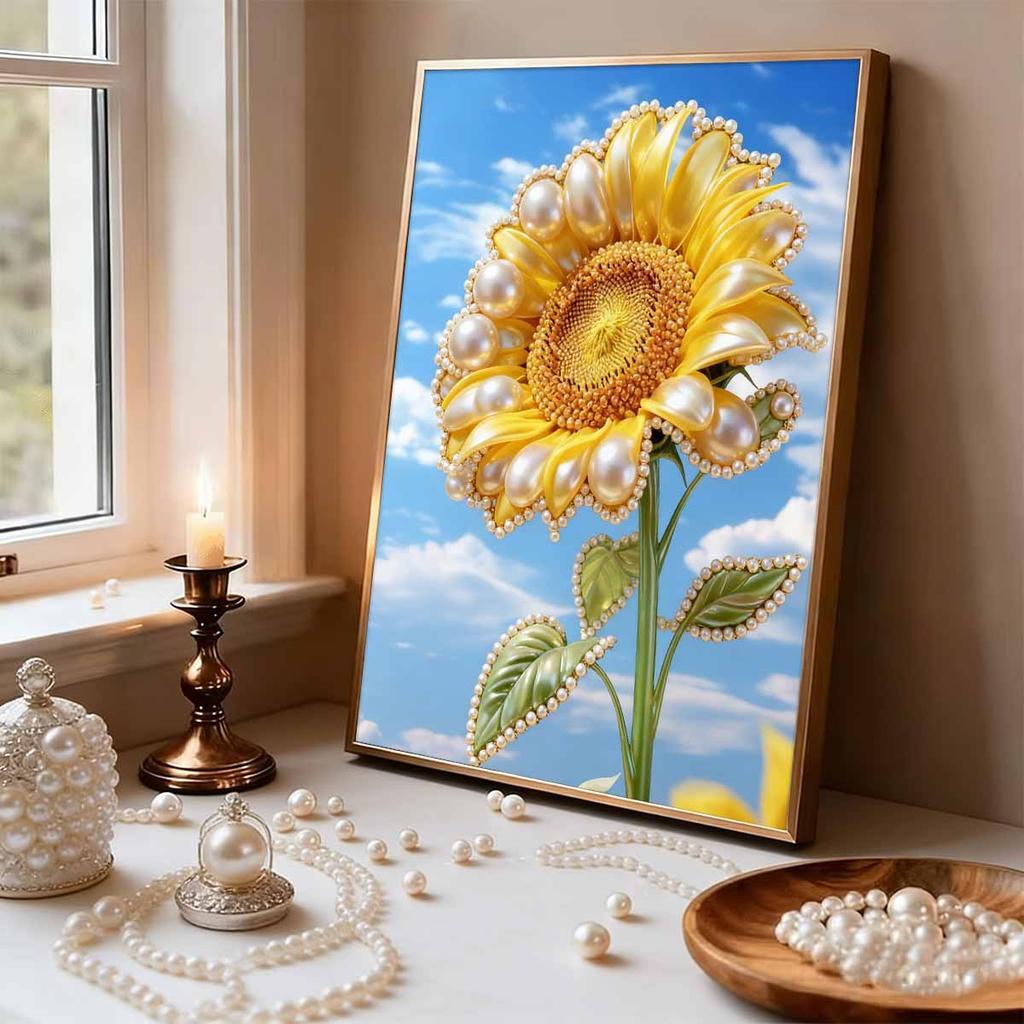 DIY Diamond Art Pearl Painting Kit for Adults, Sunflower Special Shaped Pearl Art Painting Wall for Home Office Decor Handmade Gift