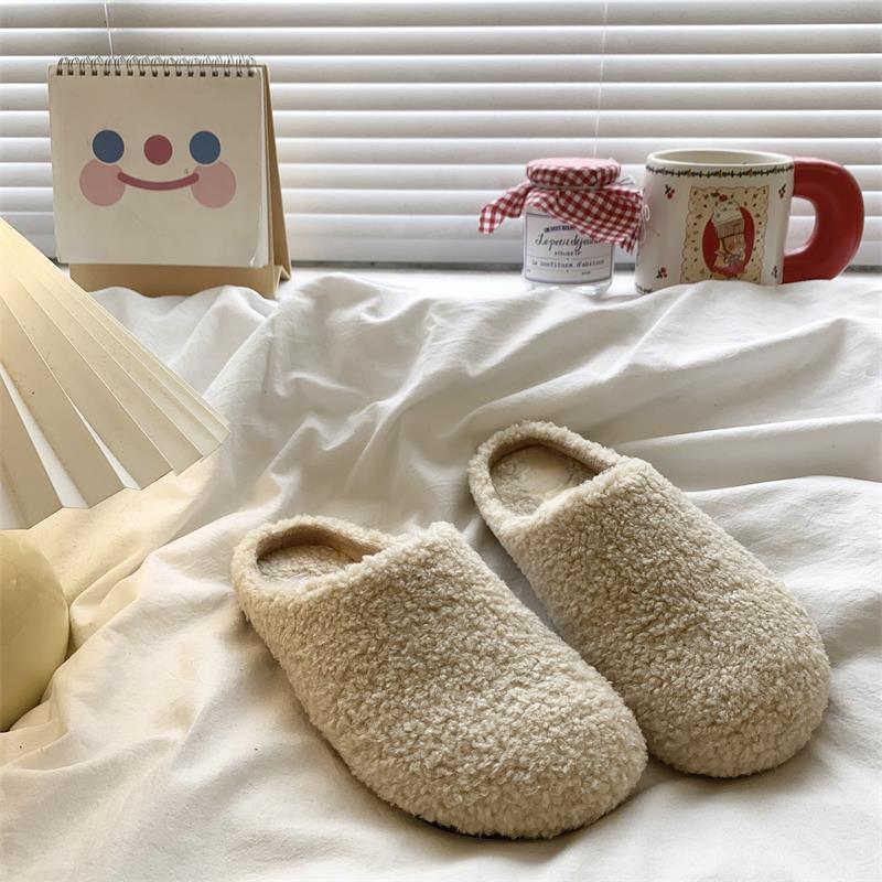 Thick bottom velvet warm outer wear fluffy half slippers autumn and winter new muffin casual bag head cotton mop
