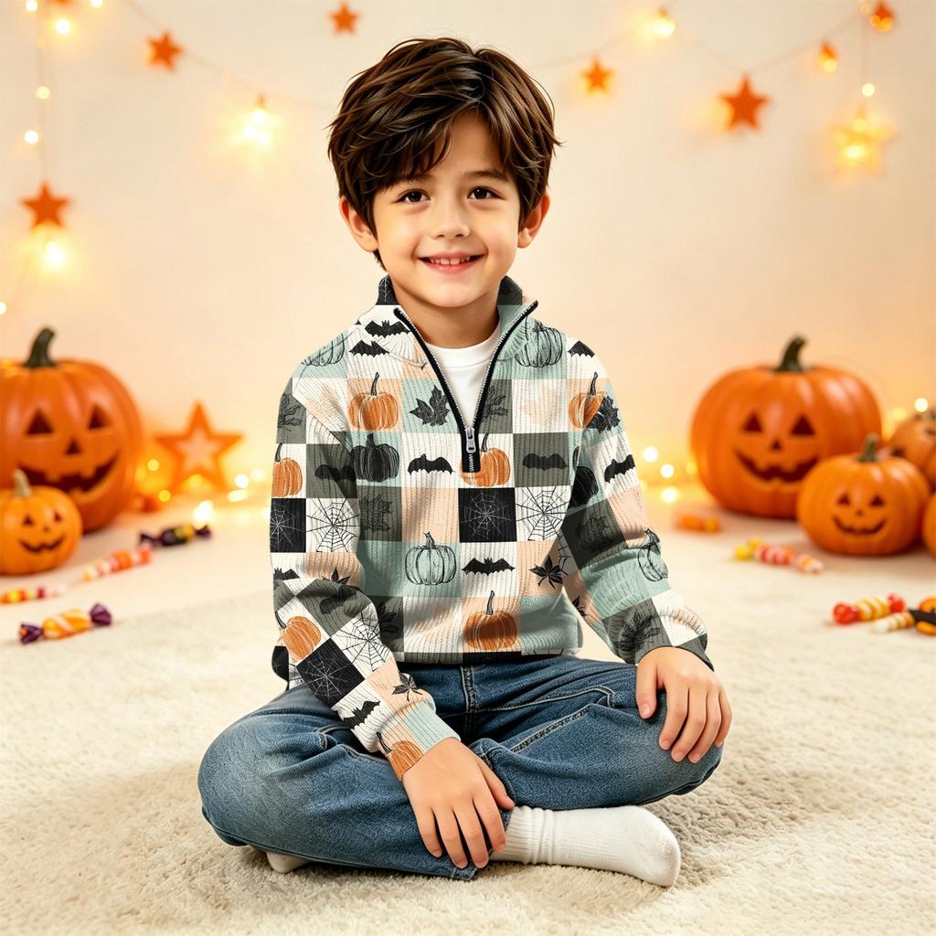 Kids Knit Halloween Print Top for Festive Occasions