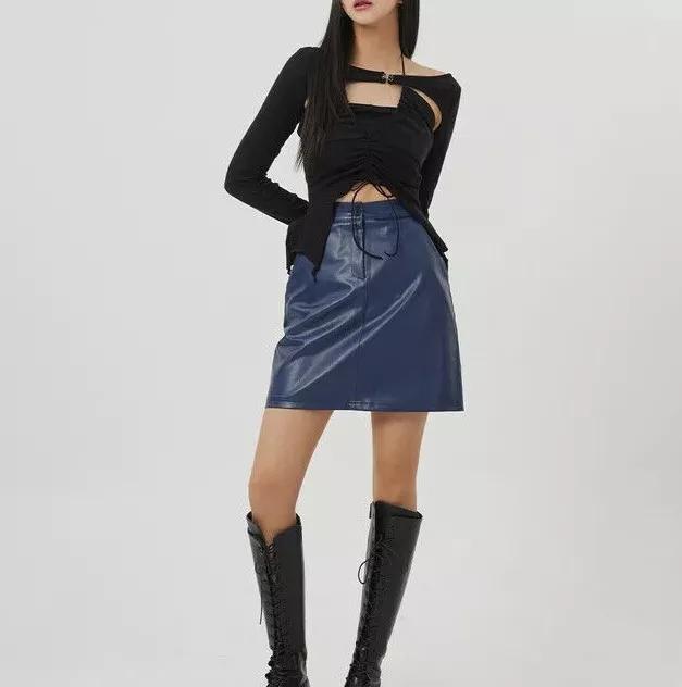 Damenrock Royalblau Kurz Handarbeit Echtes Lammfell Leder Lässig Stylisch Party