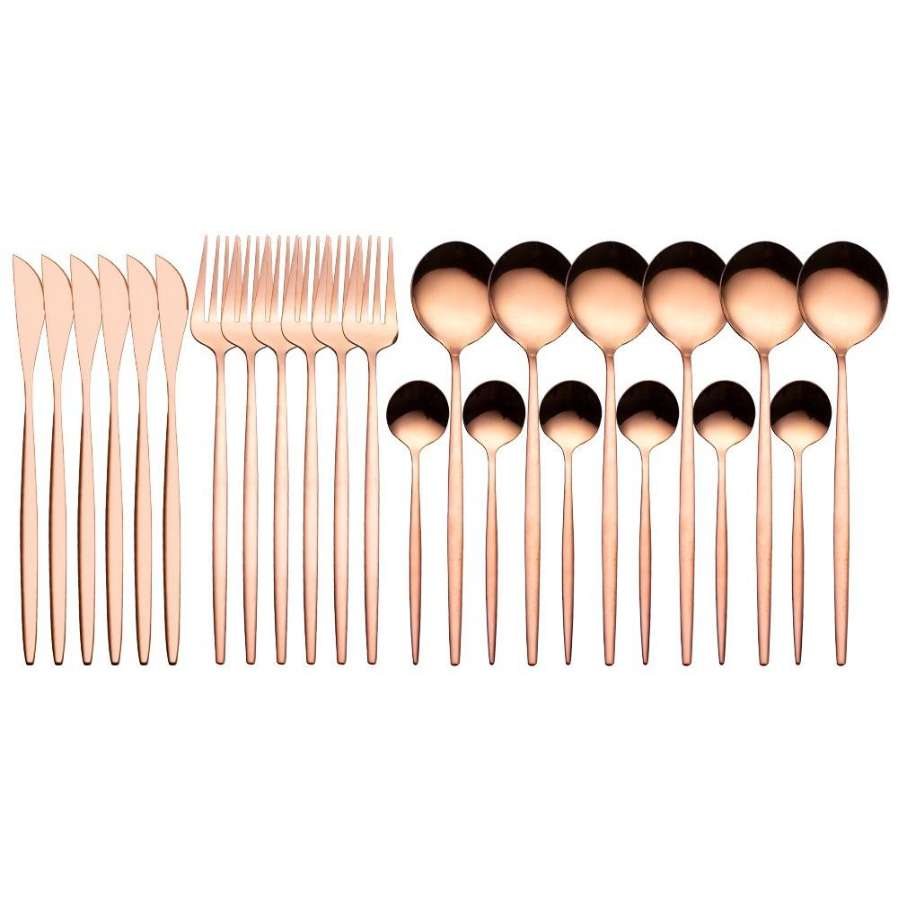 Gold Cutlery Set 24 Piece Tableware Sets Dishes Knives Spoons Forks Stainless Steel Dinnerware Set