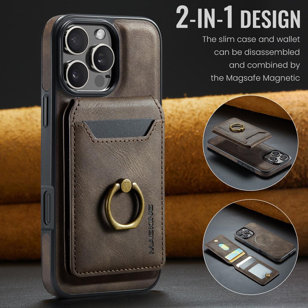 Leather for Magsafe Phone Case for IPhone 15 16 Pro Max 14 Plus 13 12 Pro 15Pro Bracket Magnetic Back Cover with Card Holder LK1