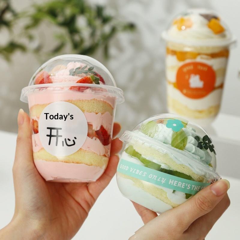 50Pcs Disposable Salad Cup 250/300/360/500ML Transparent Dessert Yogurt Cups Bowls Container With Lids For Ice Cream Cupcake