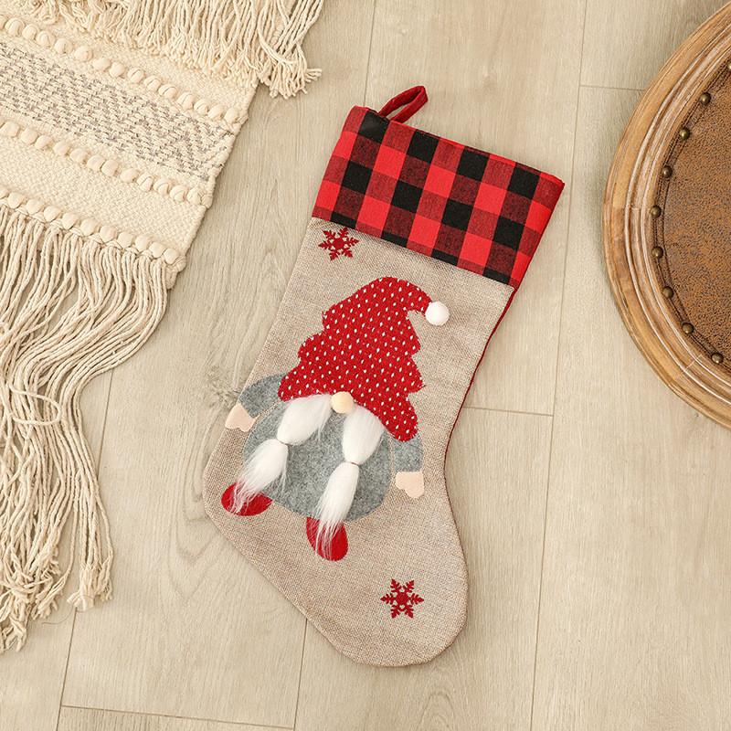 Christmas Decorations Linen Cartoon Children Gift Stocking Window Decoration