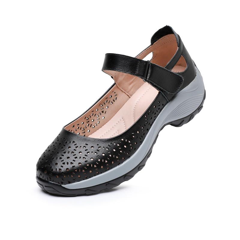 Fashion GKTINOO Women Platform Sandals Genuine Leather Comfy Flats Comfortable Ladies Casual Shoes Mom Sneakers Hollow Female Sandals