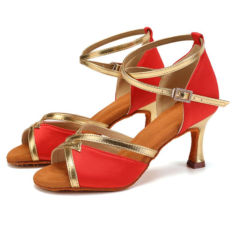 Latin Dance Shoes  Satin Sandal Ladies Latin Dancing Shoes Pro Soft Sole High Heels Comfortable Stable