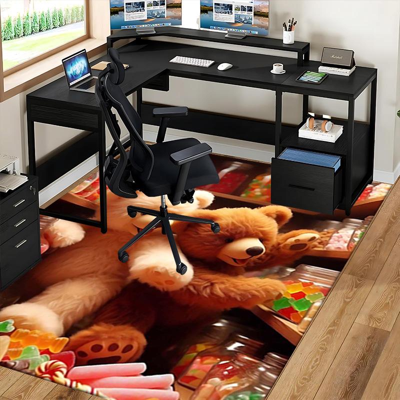 1pc Teddy Bear Jelly Bean Office Chair Mat - Anime Cartoon Design, Non-Slip Carpet for Home Decor, Suitable for All Seasons, Ideal as a Gift or Decora