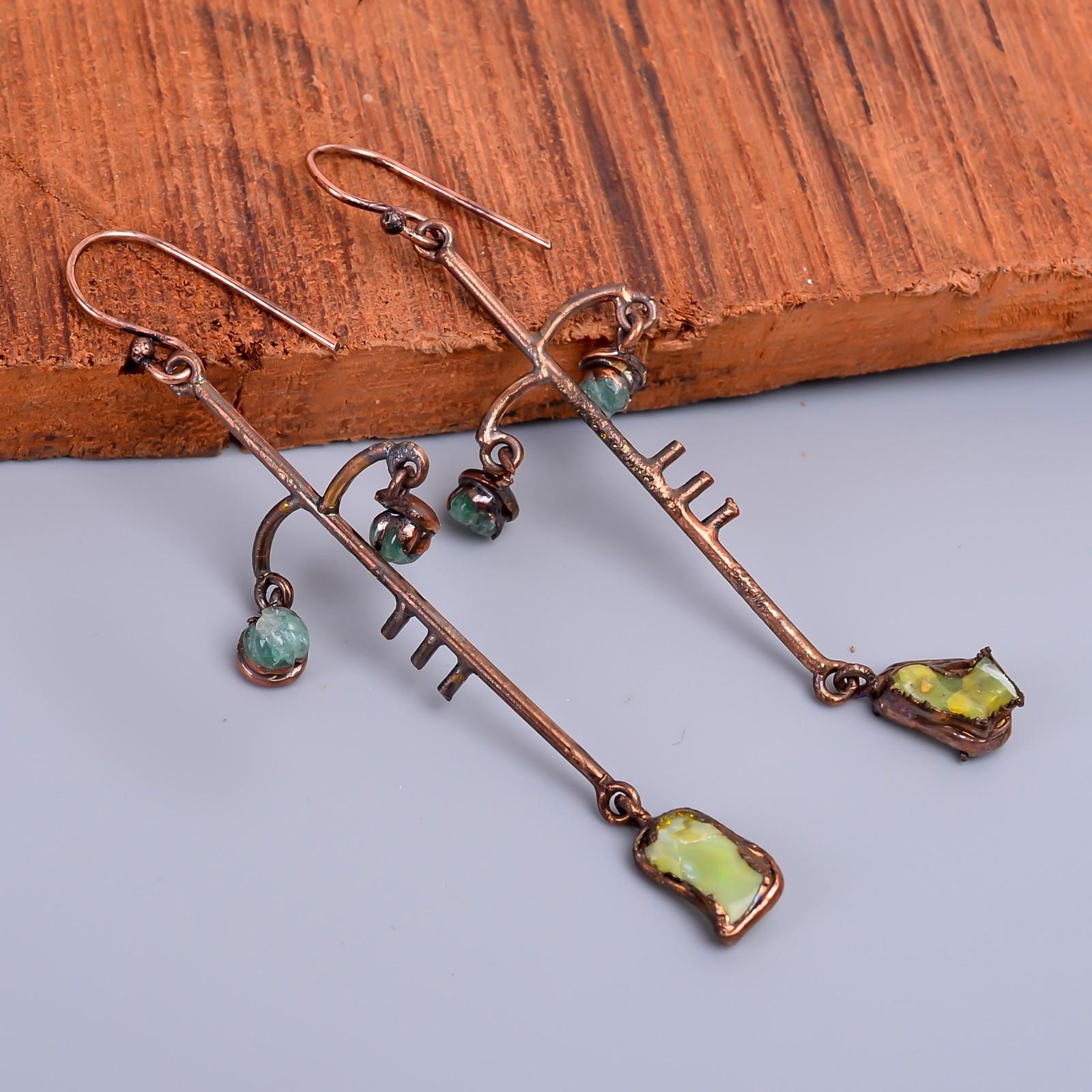 

Эфиопский опал драгоценный камень медь висячие электроформованные подарок для лучшего друга серьги V-71