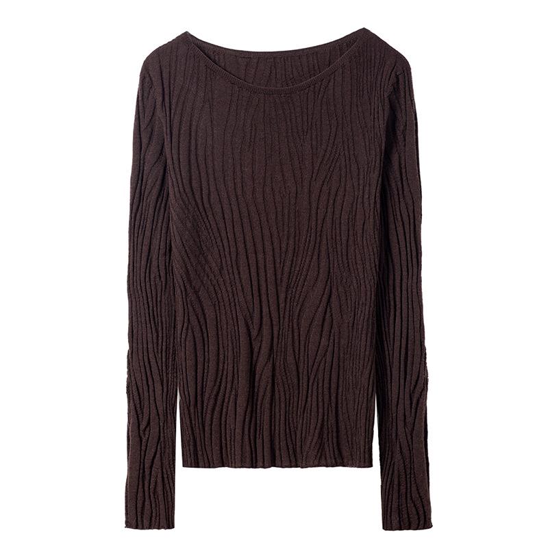 Wave Rhyme Gauze Women's Slim Fit Low Round Neck Wool Knit Shirt