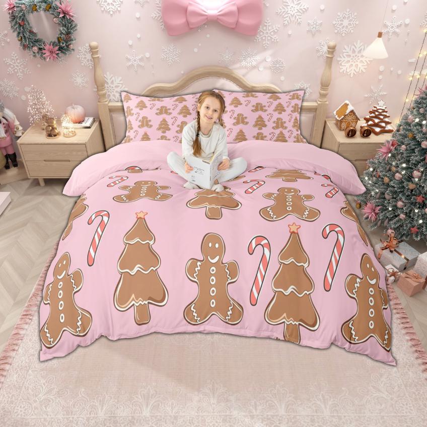 Homewish Merry Christmas Duvet Cover Set For Girls Boys 2Pcs/3Pcs, Gingerbread Xmas Tree Bedding, Nutcracker Comforter Cover Set