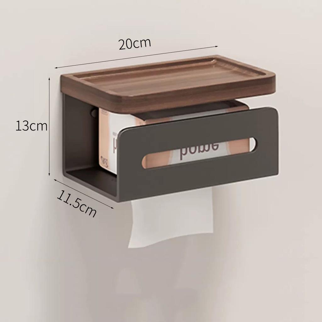 Walnut White/Black Bathroom Paper Towel Holder Aluminum Wall-mounted Toilet Paper Holder Toilet Paper Box Tissue Bathroom Shelf