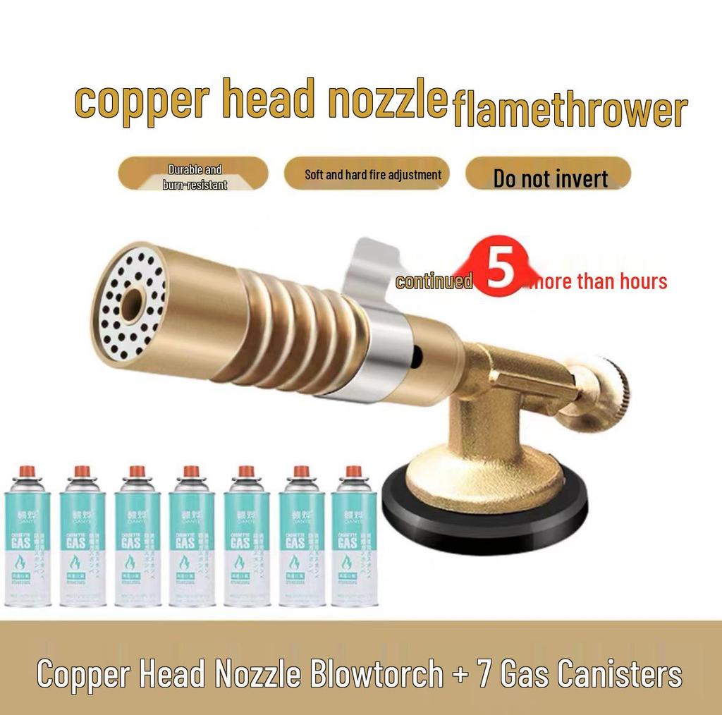 All Copper Flame Torch for Gas Cartridge - Handheld Blowtorch for Pig Hair Removal