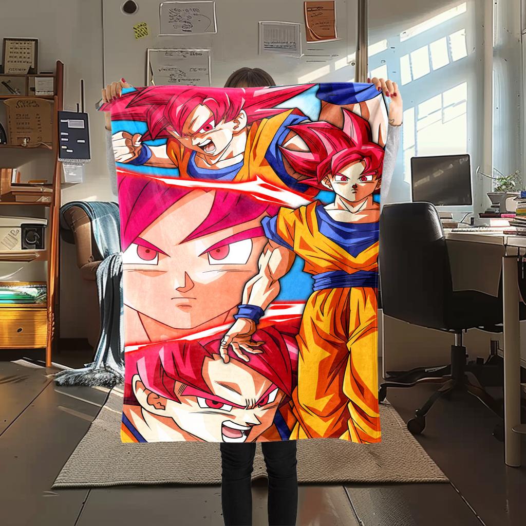 1PC Cartoon Son Goku  Print Flannel Blanket, High quality All Seasons, Home Decor, Warmth and Comfort, Perfect for Christmas Gifts