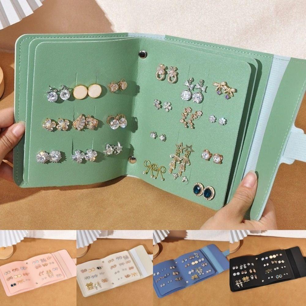 Leather Travel Jewelry Organizer Bag Foldable Jewelry Rolls for Studs, Hoops and Pendant Earrings