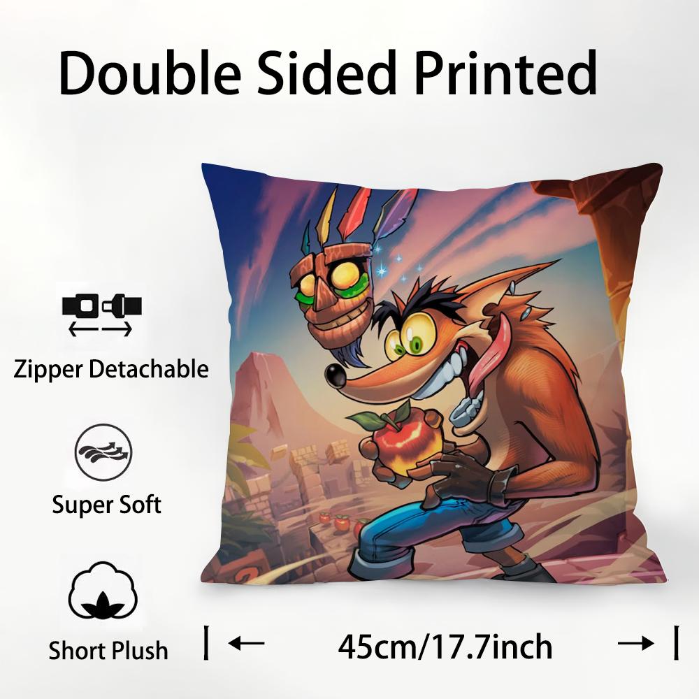 C-Crash B-Bandicoot Kissenbezug Plüschstoff Weich Beidseitiger Druck Sofakissenbezug Dekokissenbezüge