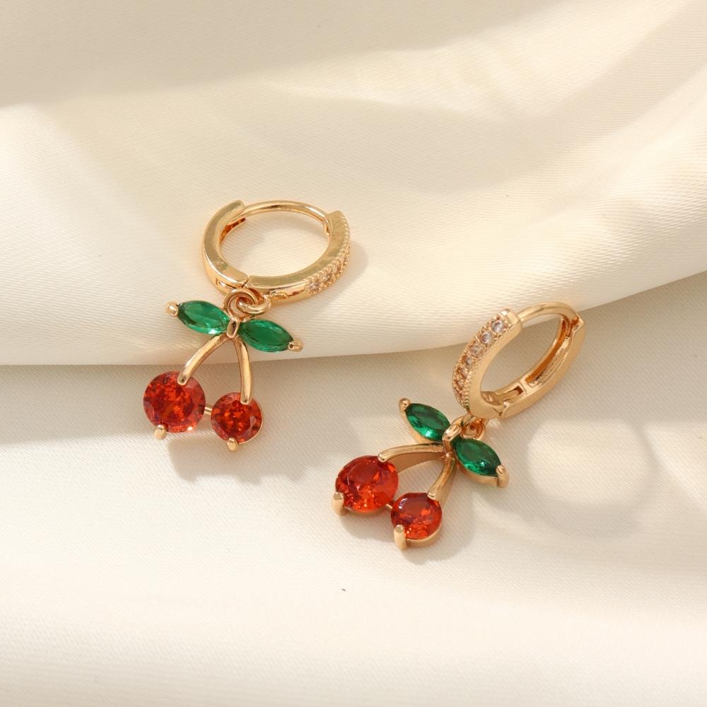 Cherry Shape Dangle Earrings for Women 2025 New Fashion Golden Drop Earring Zirconia Jewelry Wedding Party Accessorie