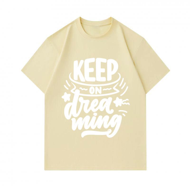 Men's 100% Cotton Crew Neck Short Sleeve T-Shirt, Keep On Dreaming Inspirational Letter Graphic Casual Soft Breathable Tee Top For Daily Wear