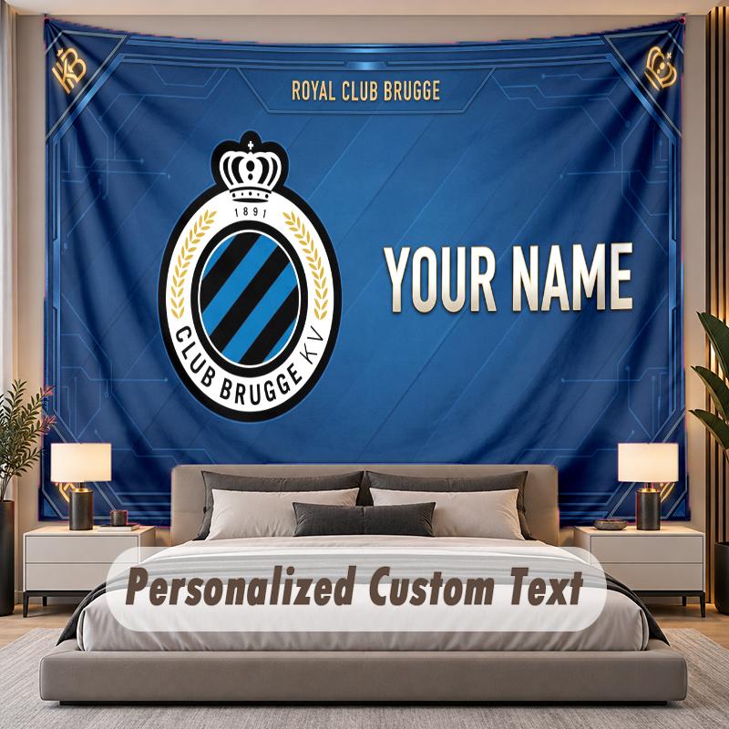 Custom Name Text Tapestry Club Brugge FC Personalized Polyester Wall Tapestry For Bedroom And Room