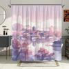 1Pc Pastel Anime Bath Curtain - Serene East Asian Scene With Pagodas, Bridges, Pink Purple Trees & Reflective Water - Soft Blue