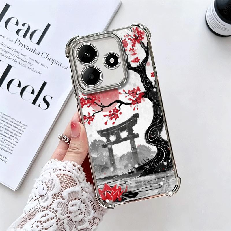 Japanese Minimalist Pine Tree Plating Phone Case For Xiaomi Redmi Note 14 15 Pro Plus 13 12 11 11S 11T 10 9S 9 5G Anti-Fall Aira