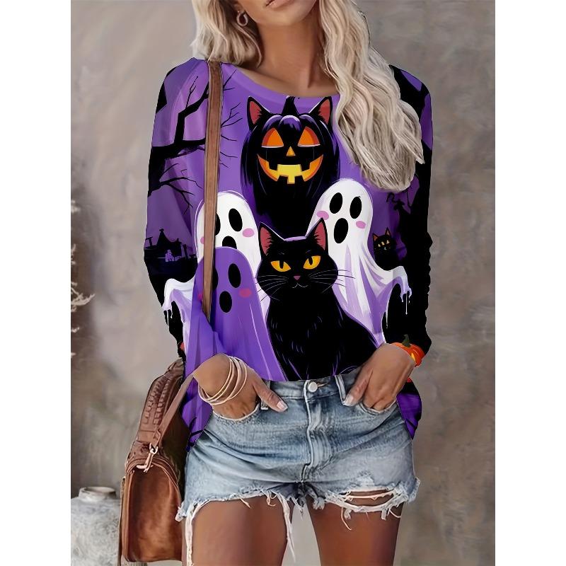 Women's Autumn and Winter 3D Printed Crew Neck Long Sleeve T-Shirt Fashion Versatile Trend Breathable Casual