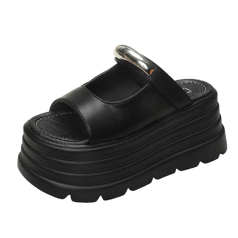 Fashion 8CM New Summer Women Slippers Flip-Flops Ladies Beach Bling Sandals Wedge Heels Shoes Black Woman Outside High Platform Slippers