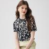 Spring and summer new round neck retro printed short sleeved versatile casual and comfortable T-shirt for women, including mulberry silk