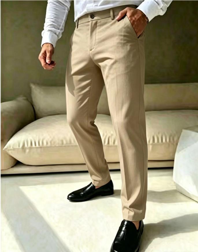 New Men's Business Casual Pants Straight Trousers Commuting Versatile Solid Color Trousers Men's Wholesale