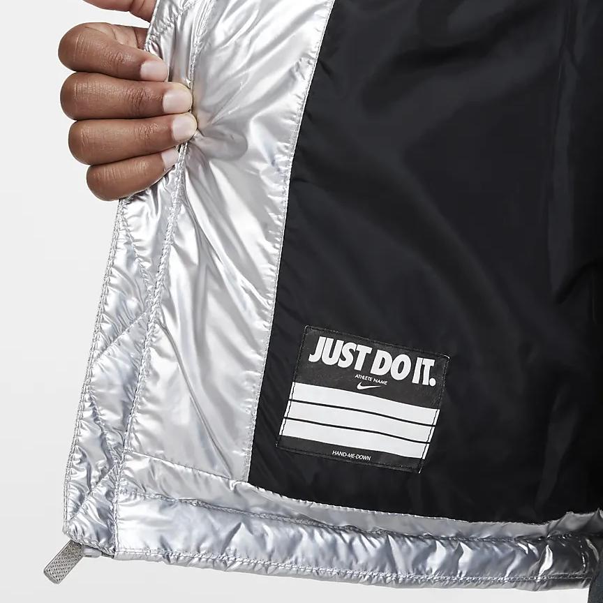 Nike Solid Color Logo Print Hooded Velcro Zipper Down Vest Kids Vests Silver DZ9728-048