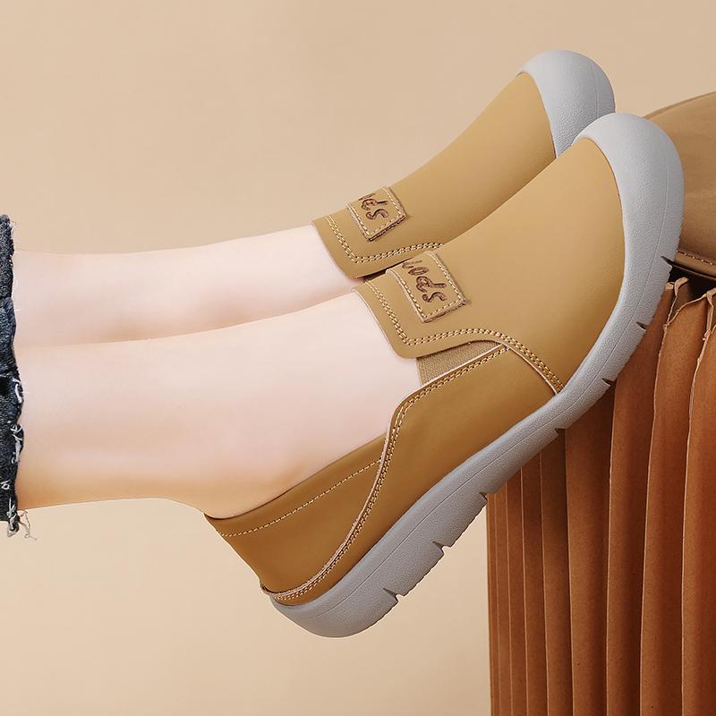 Genuine Leather Women's Flats 2 In 1 Casual Shoes Ladies Elastic Walking Shoes Slip-on Loafers Round Toe Slippers Waterproof Working Shoes