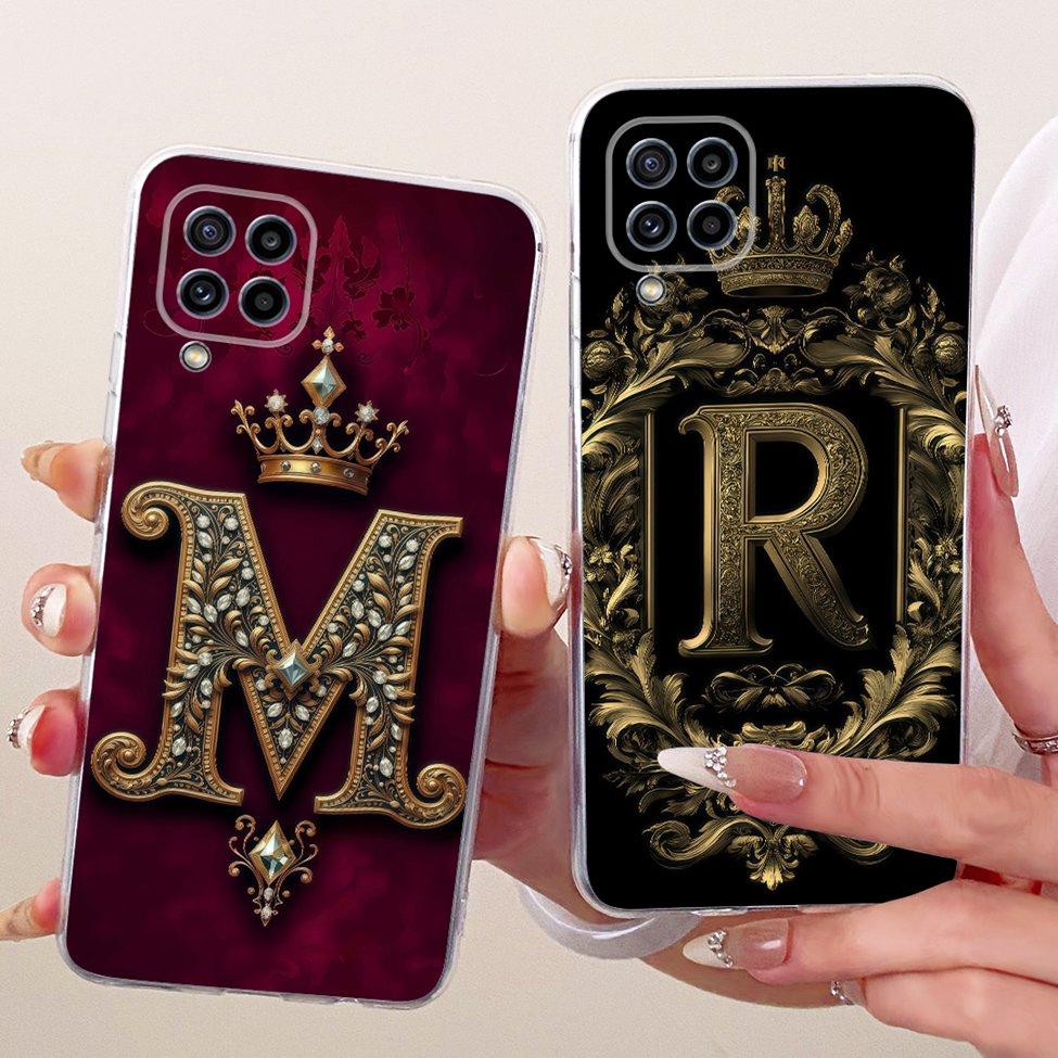 For Samsung M32 Case SM-M325F Transparent Luxury 26 Letters Crown 2D Painted Soft Bumper For Samsung Galaxy M32 SM-M325FV Casing