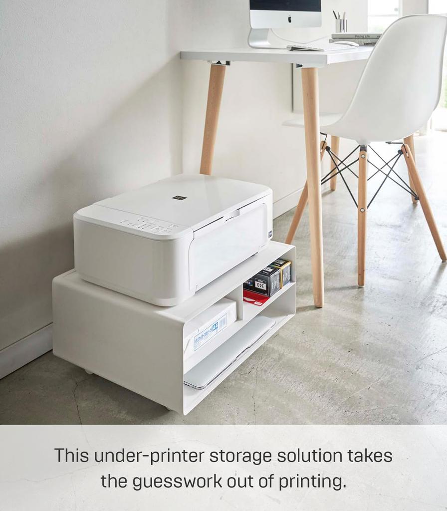 Yamazaki Printer Storage W48 x D37 x Tower 4348 Two-Way Rack, White, Approx. H19cm,