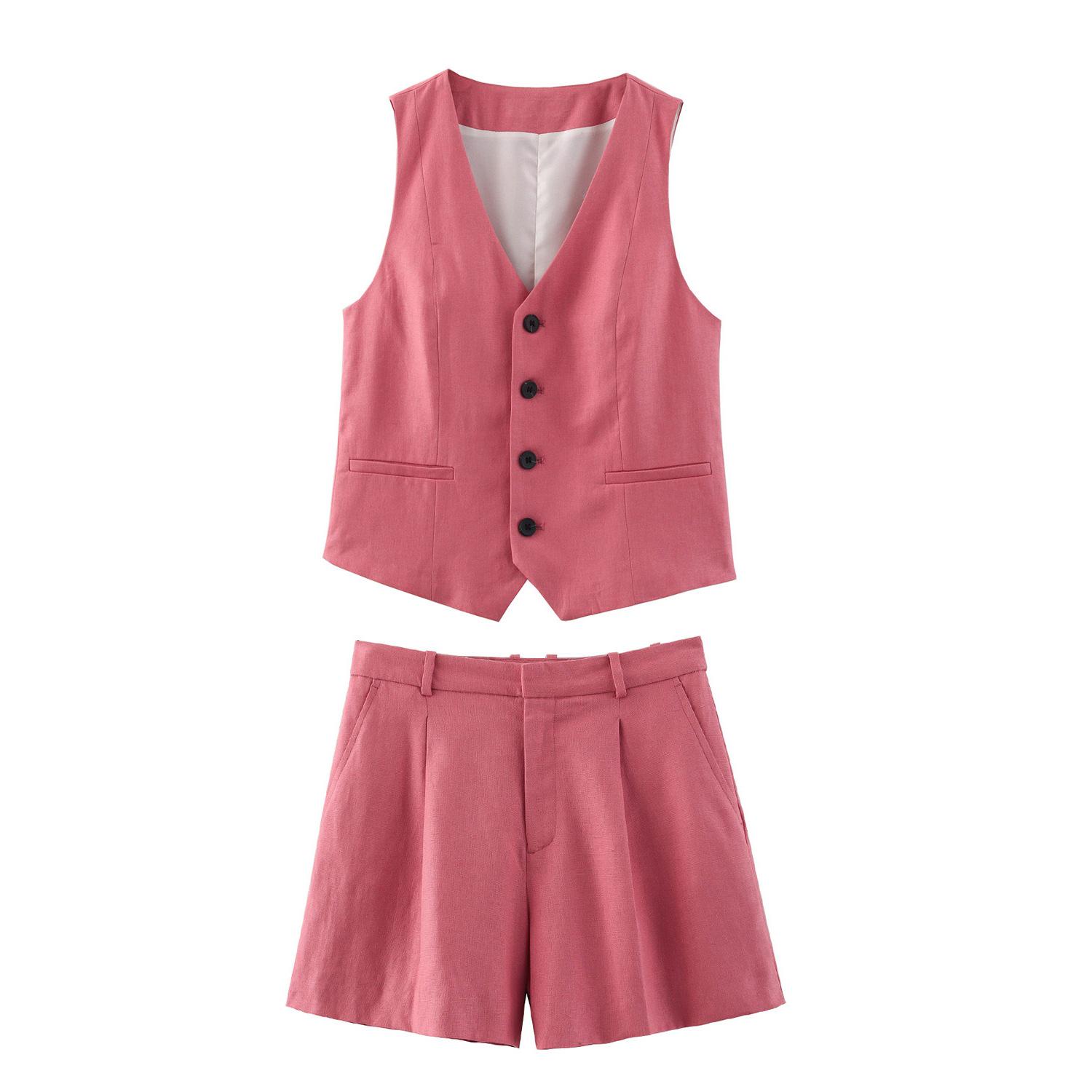 

TAOP&ZA Summer Women s Commuter Linen Vest & High-Waist Shorts Set XS